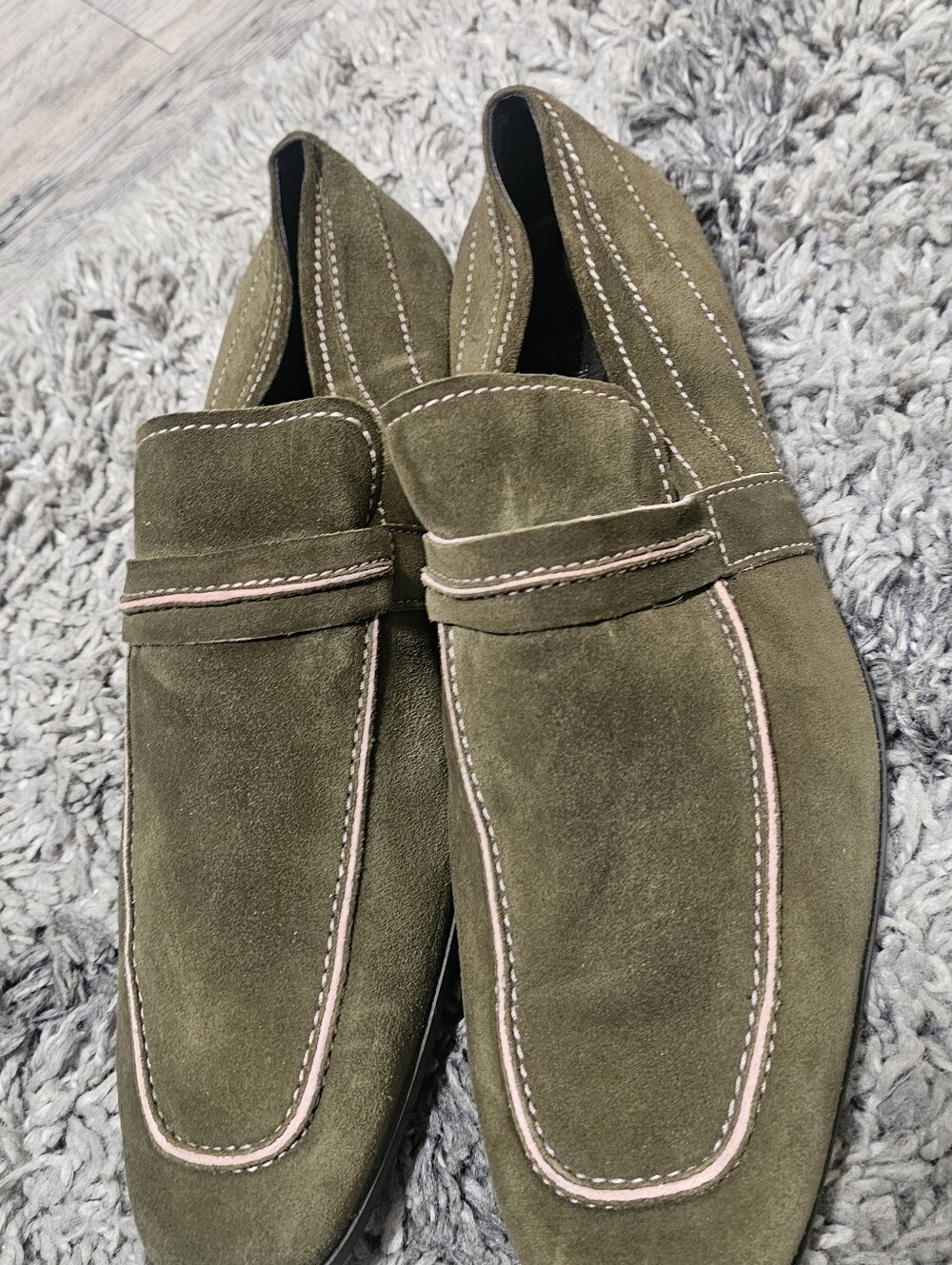 Gucci Men's Olive Green Suede Penny Loafers Size 9.5 w/ Dust Bags